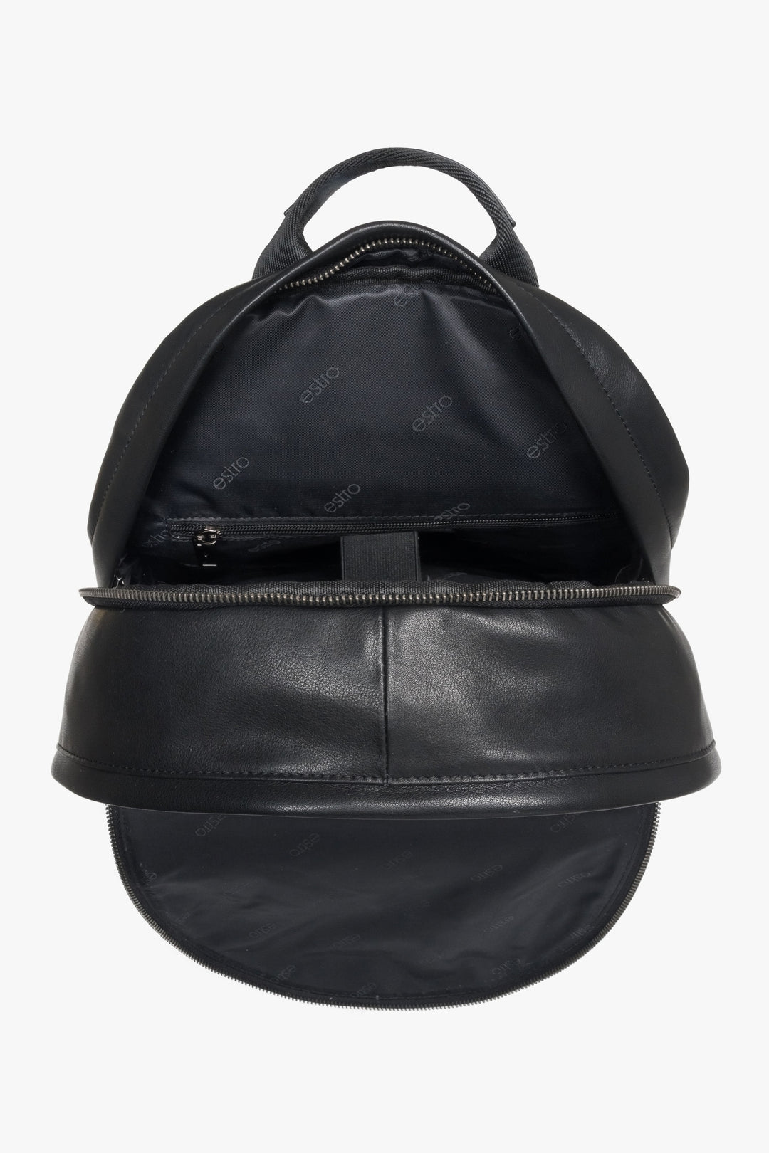 Men's black backpack made of genuine leather.