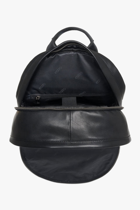 Men's black backpack made of genuine leather.