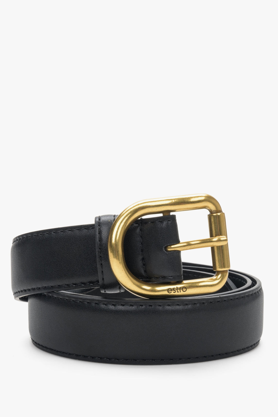 Black Women's Leather Belt with Gold Buckle Estro ER00113194.