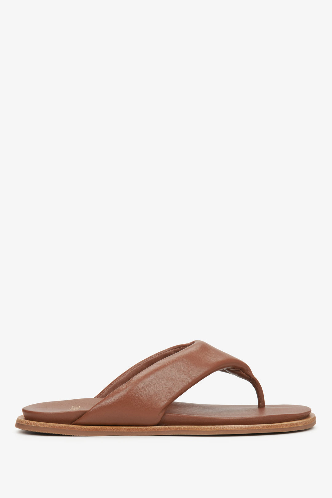 Women's Brown Leather Thong Slide Sandals Estro ER00115222
