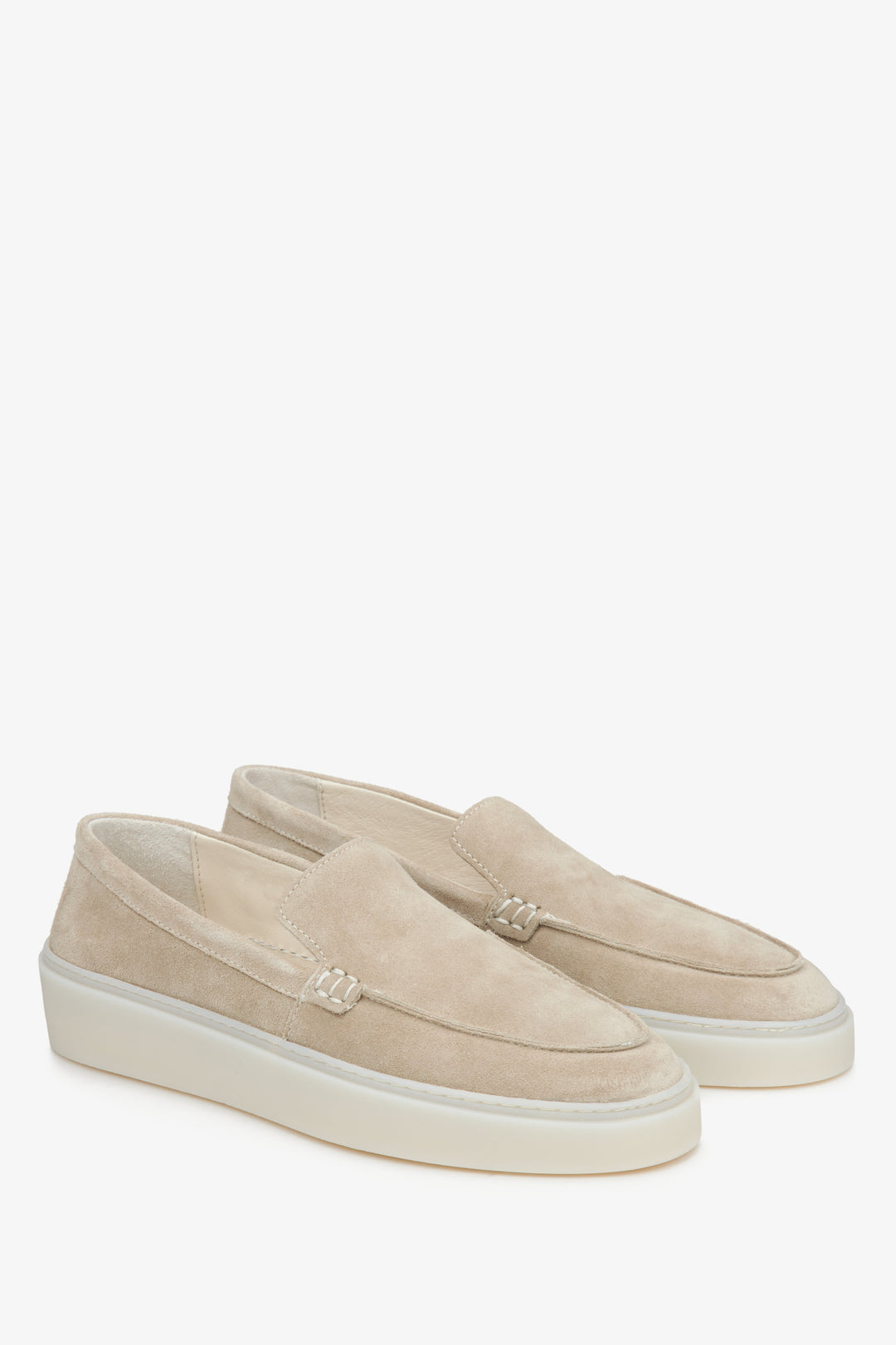 Women's beige velour loafers.