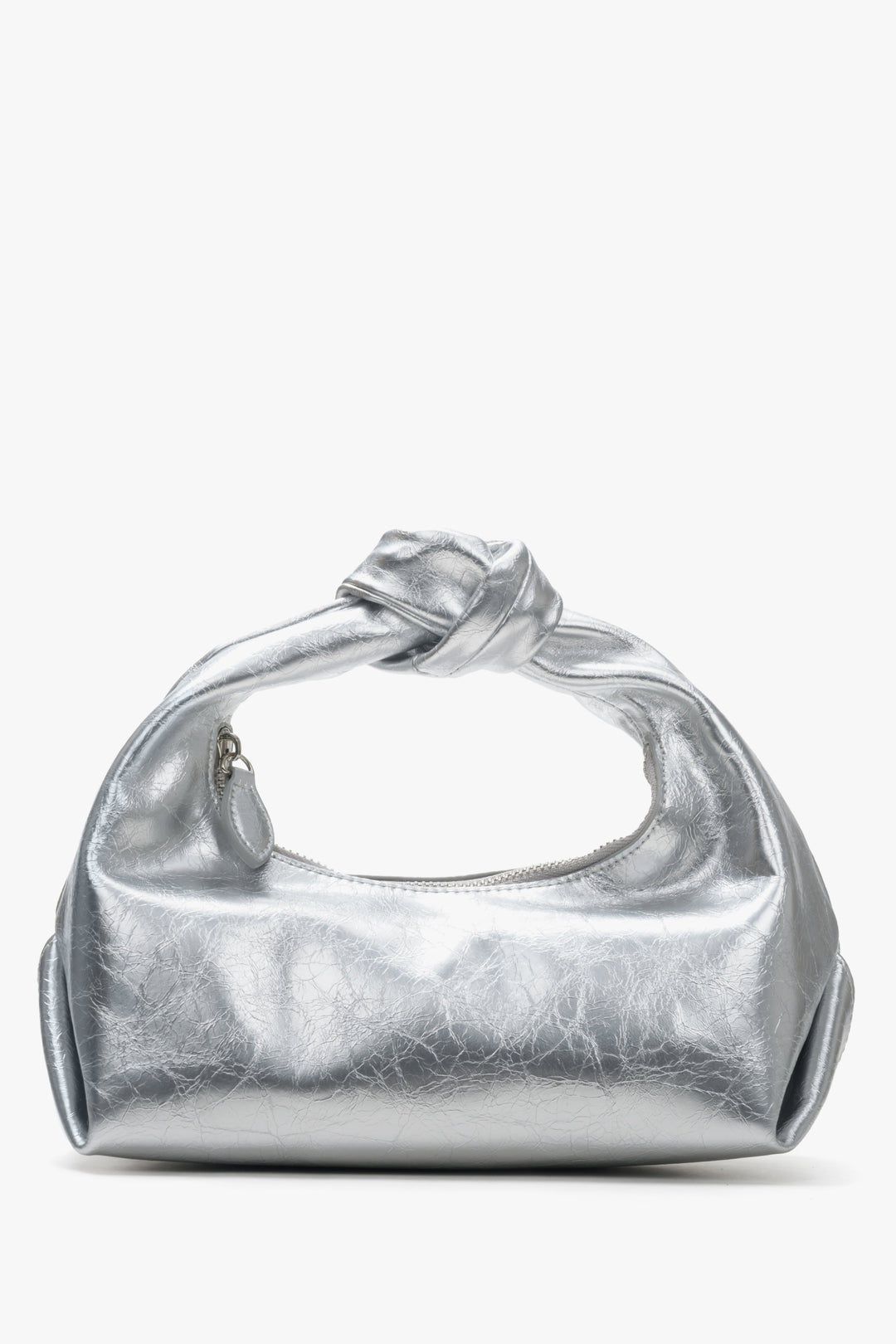  Leather silver women's evening bag with a braided handle by Estro.