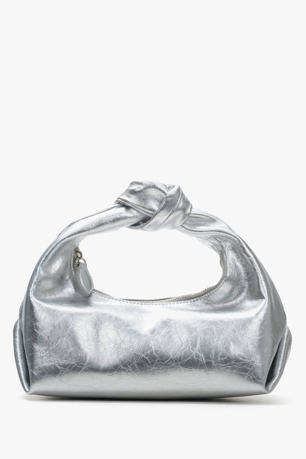  Leather silver women's evening bag with a braided handle by Estro.