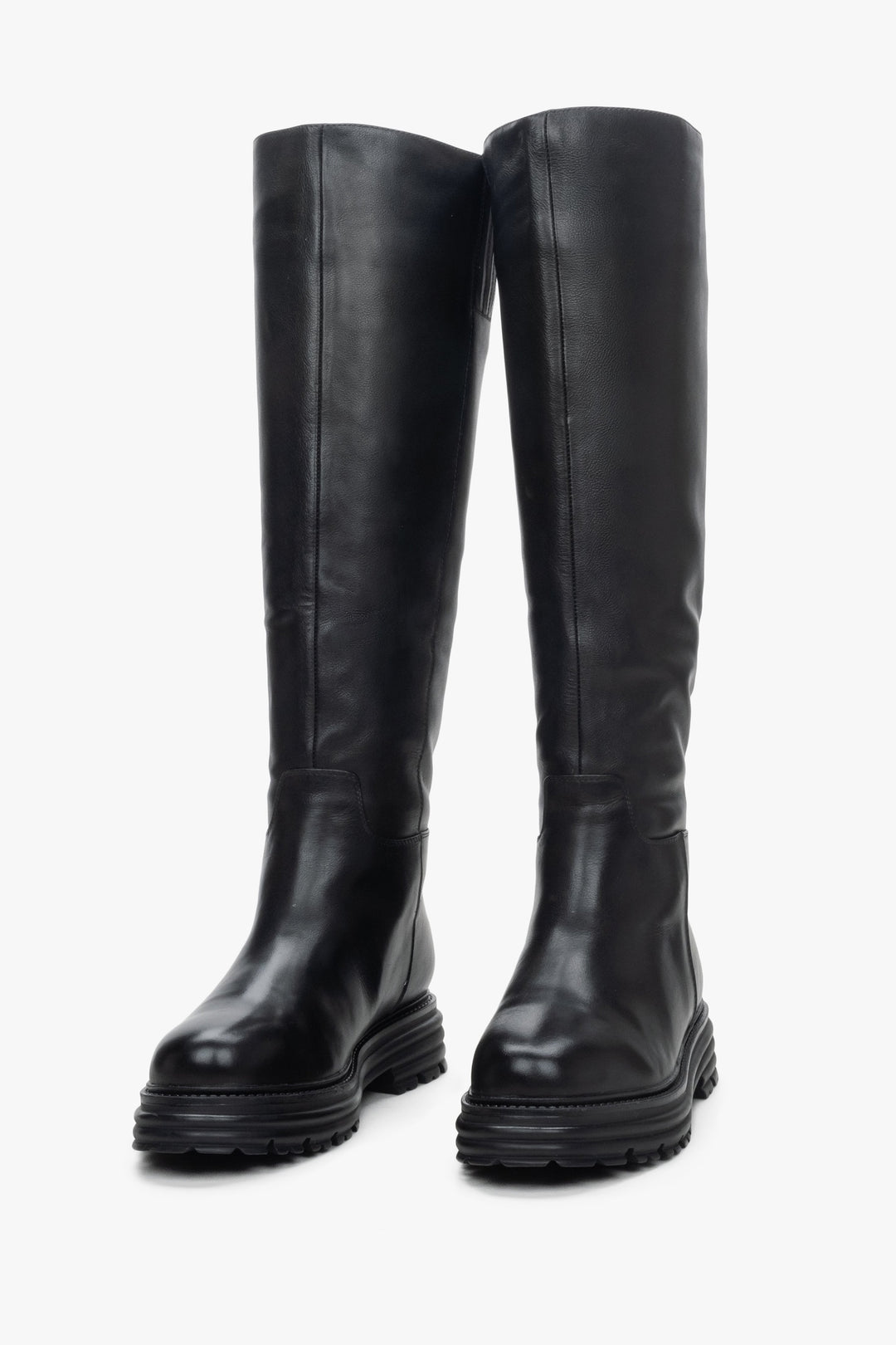 Women's black leather knee-high boots Estro.