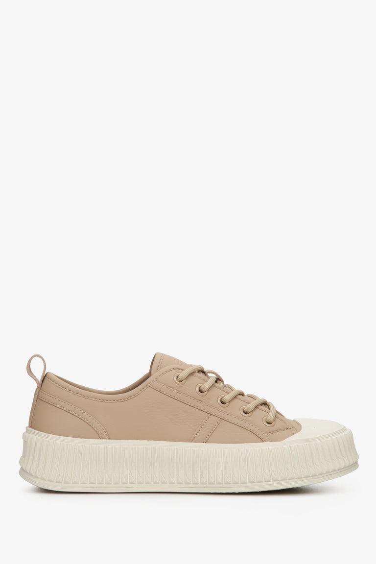 Women's Beige Low-Top Sneakers made of Genuine Leather Estro ER00112706