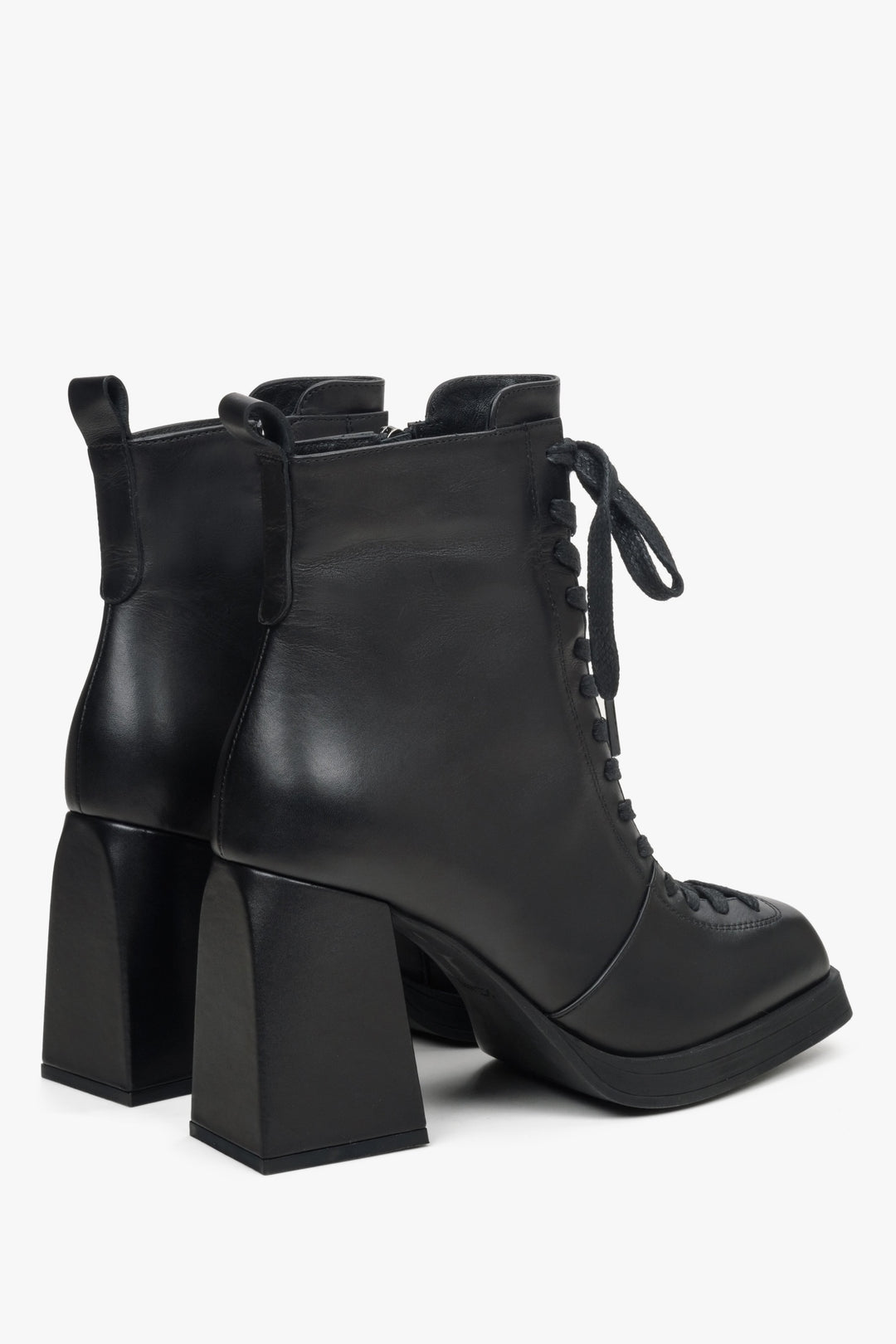 Women's black leather ankle boots.