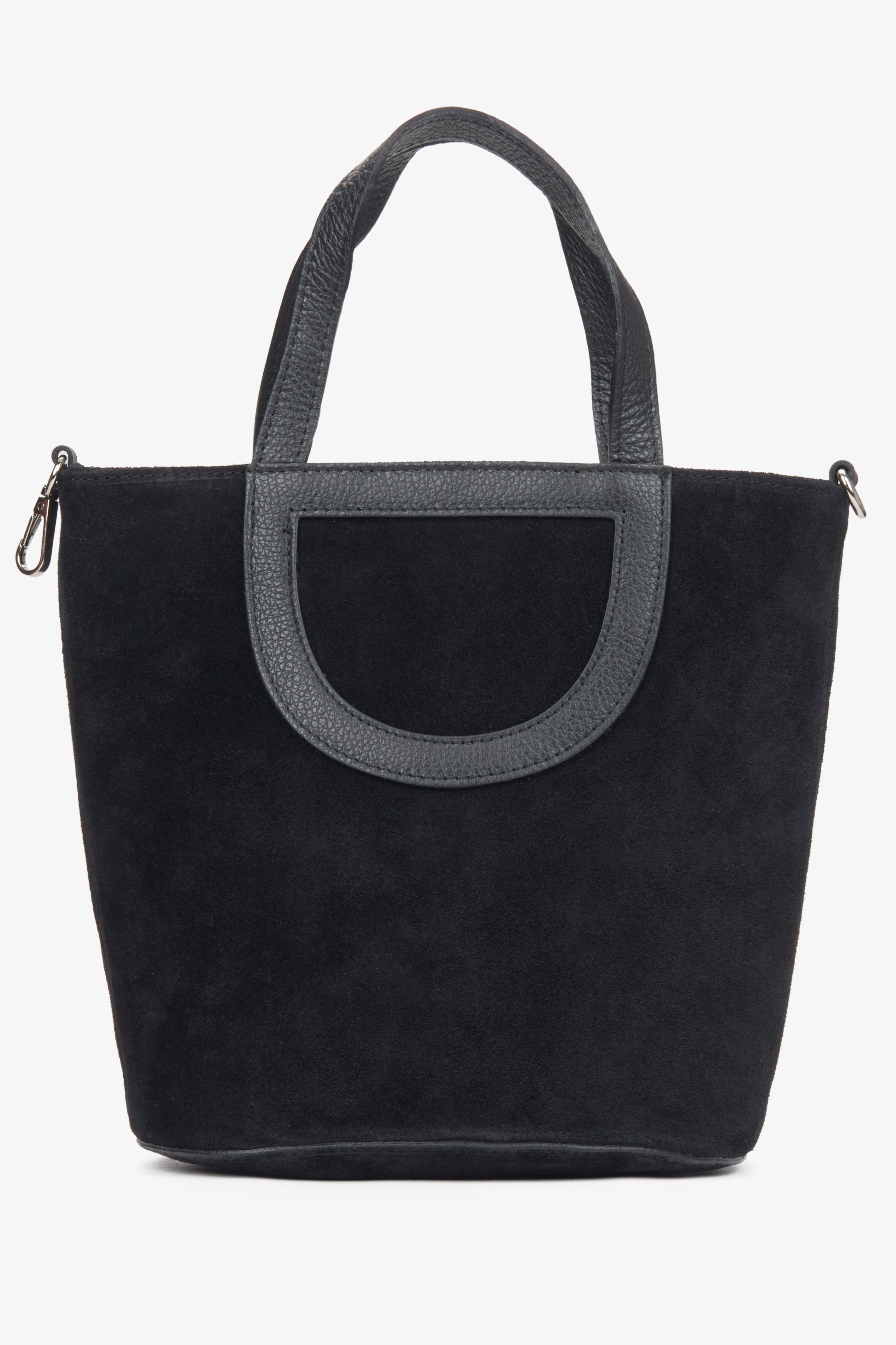 Stylish black women's bucket bag, crafted from premium Italian natural velour.