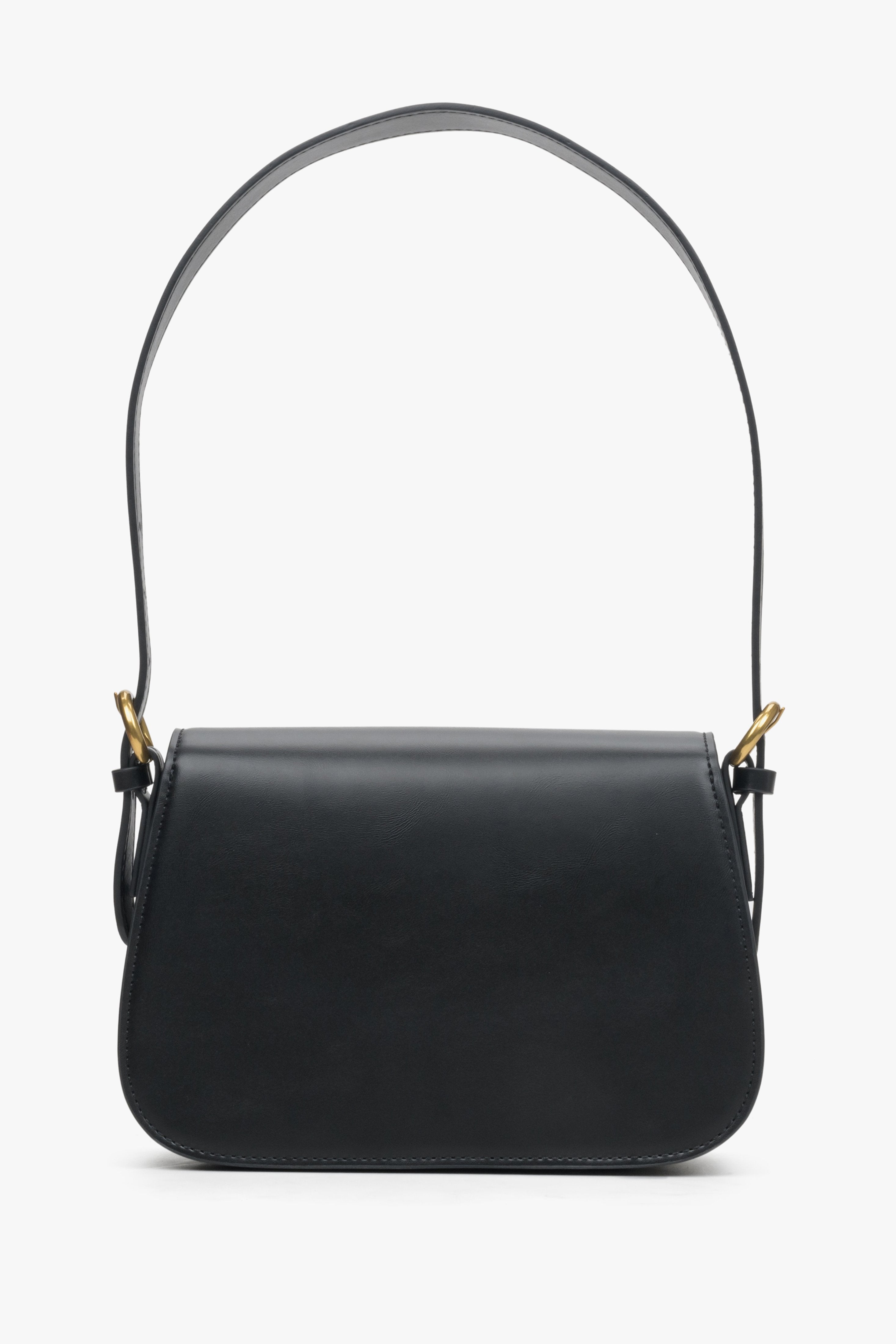 Women's leather black shoulder bag by Estro - back view.