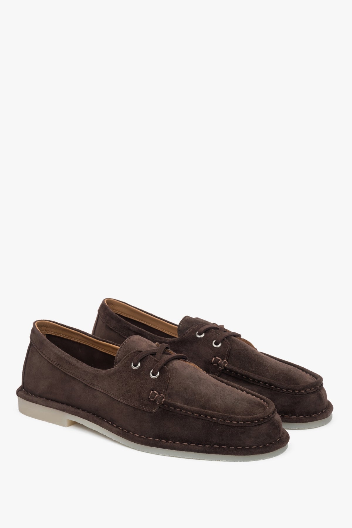 Elegant dark brown Estro women's lace-up loafers, made of soft velour, in a nautical maritime style.