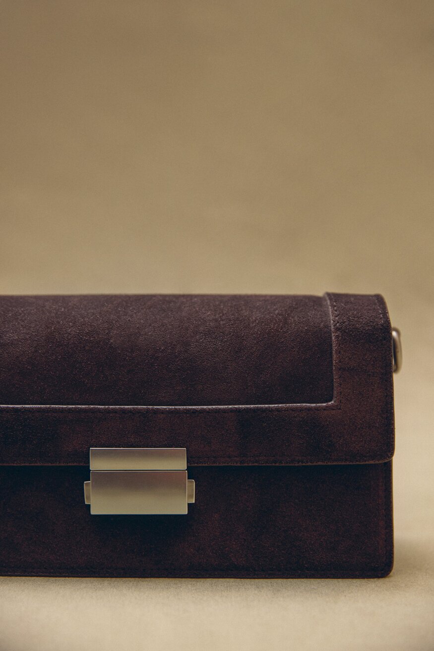 Women's Small Brown Bag made of Leather and Velour with Silver Details Estro ER00115770.