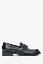 Women's Black Leather Penny Loafers with a Decorative Buckle Estro ER00115996.