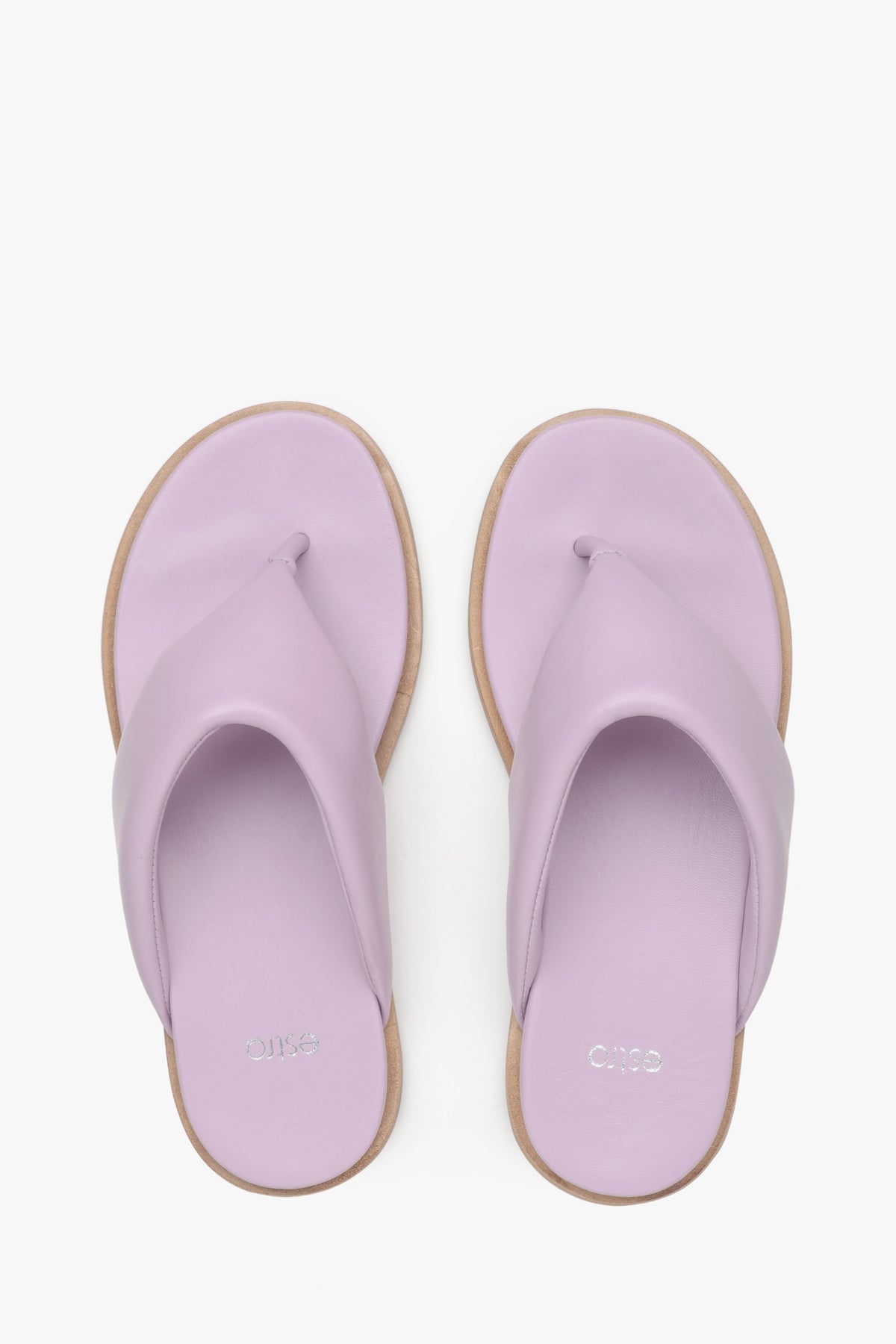 Women's lilac leather thong slide sandals Estro - presentation from above.
