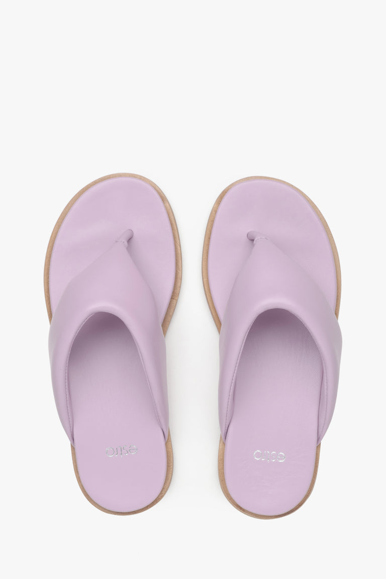 Women's lilac leather thong slide sandals Estro - presentation from above.