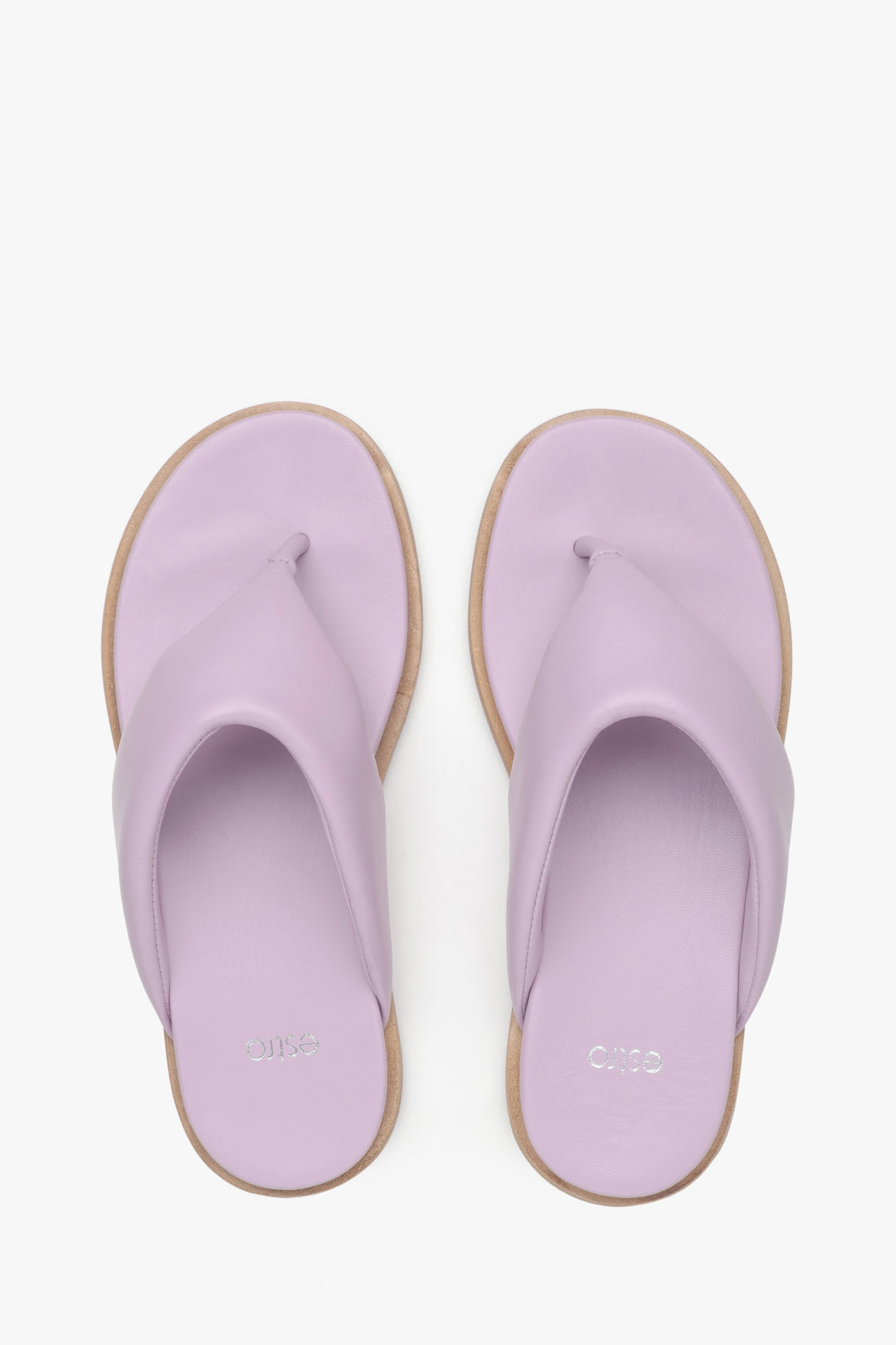Women's lilac leather thong slide sandals Estro - presentation from above.