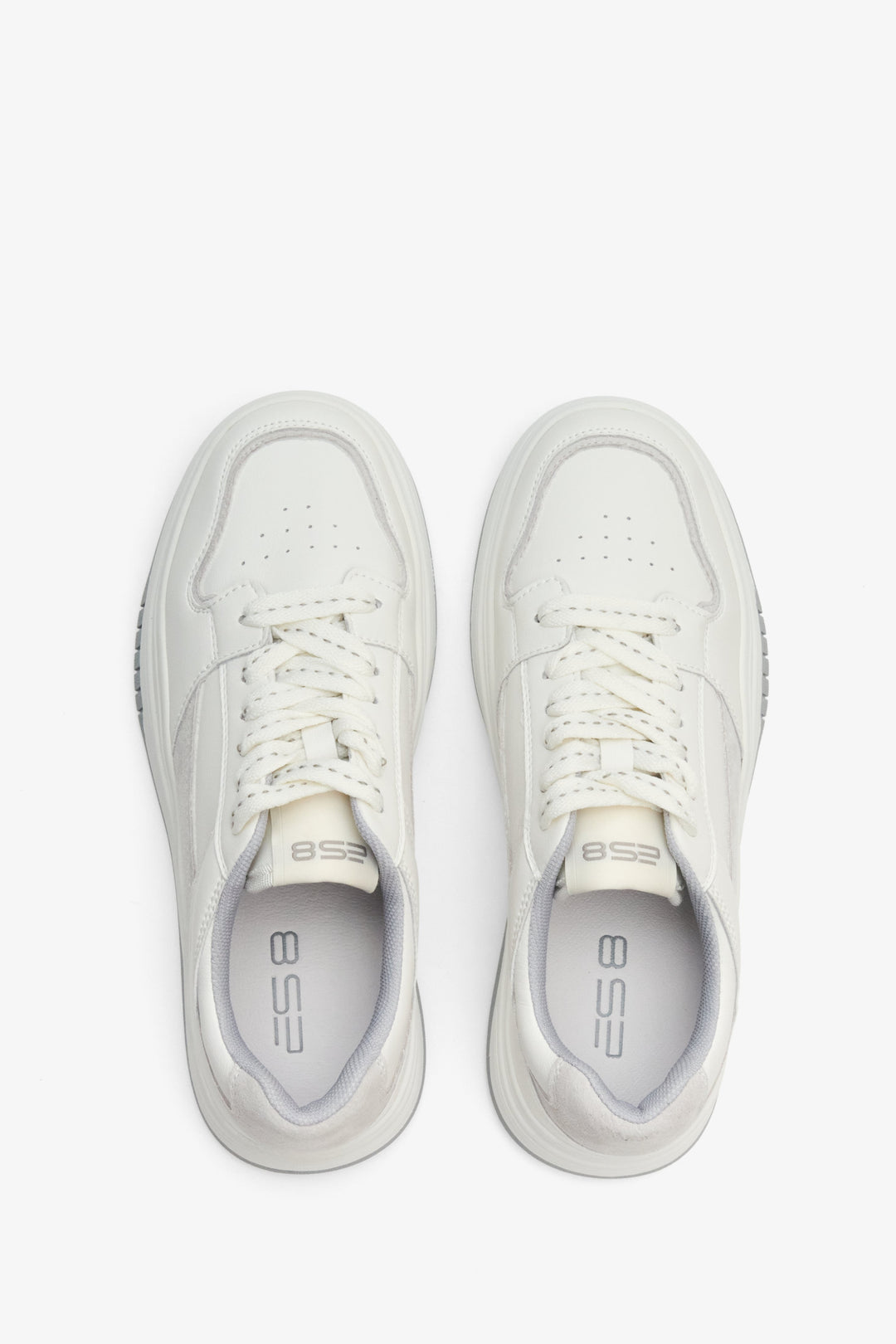 Women's white and grey leather sneakers ES 8 - presentation of the footwear from above.