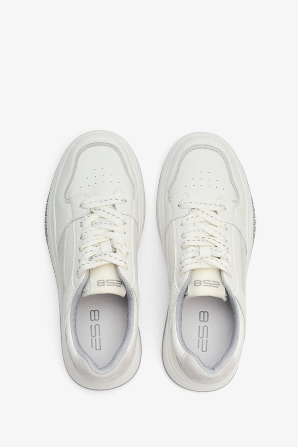 Women's white and grey leather sneakers ES 8 - presentation of the footwear from above.