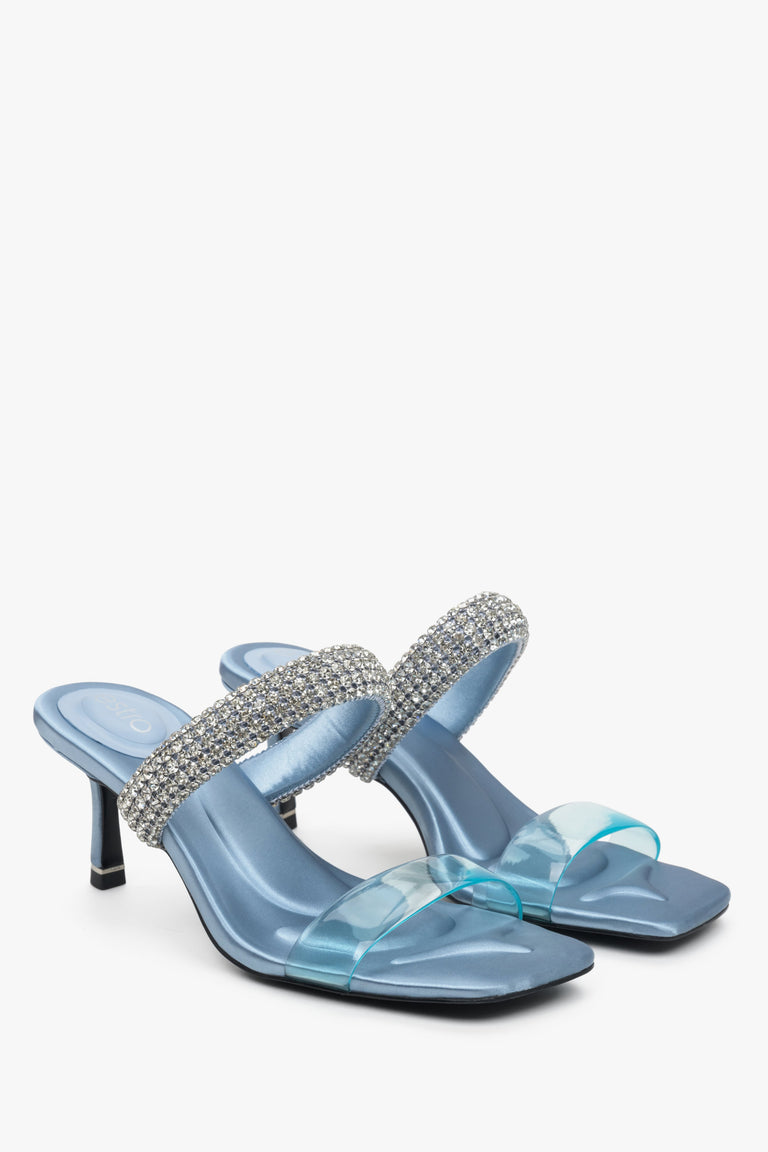 Women's Blue Heeled Mules with Zirconia Estro ER00113384