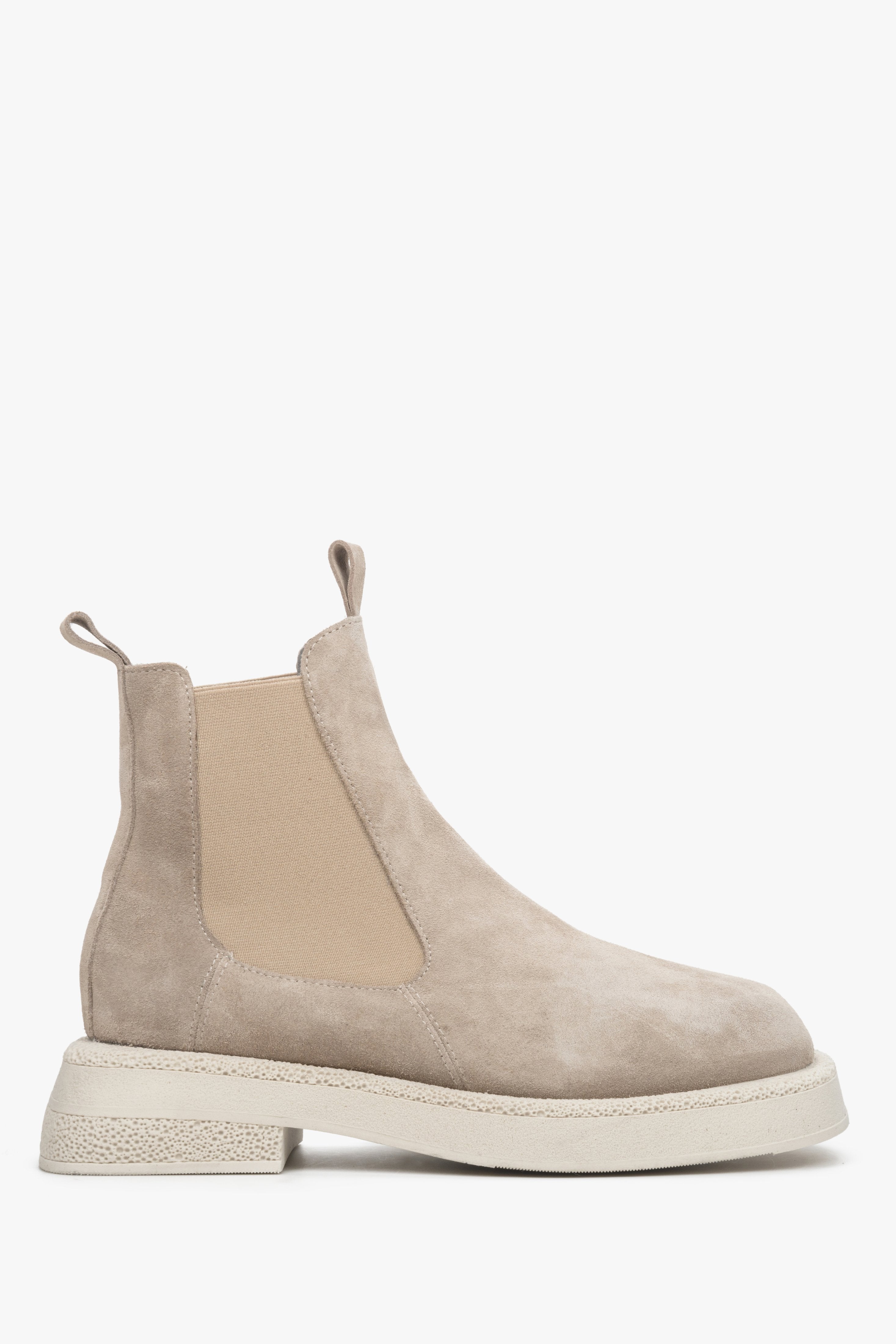 Women's Low-Heeled Chelsea Boots in Beige Suede Estro ER00114060