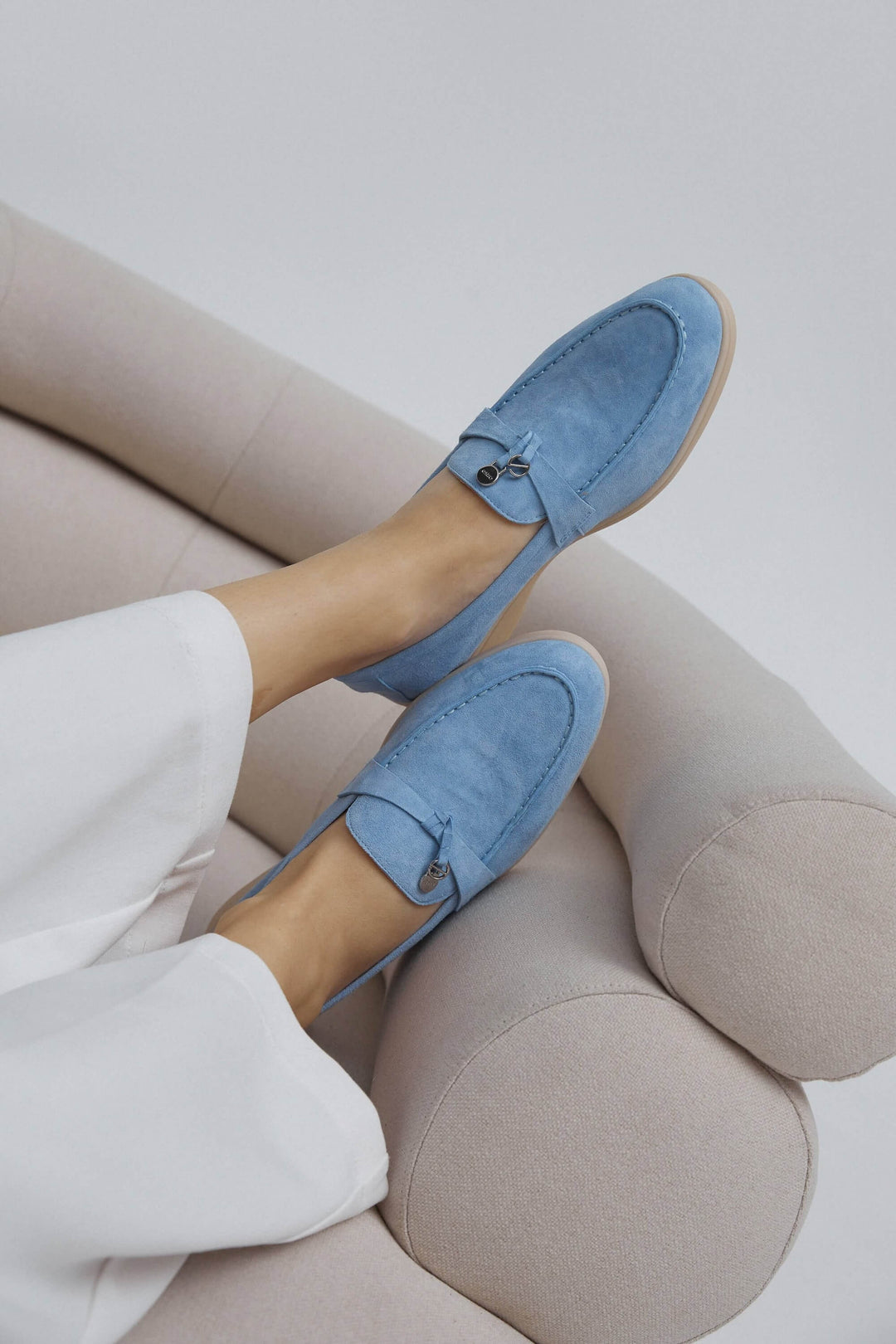 Women's Light Blue Tassel Loafers made of Velour Estro ER00113567