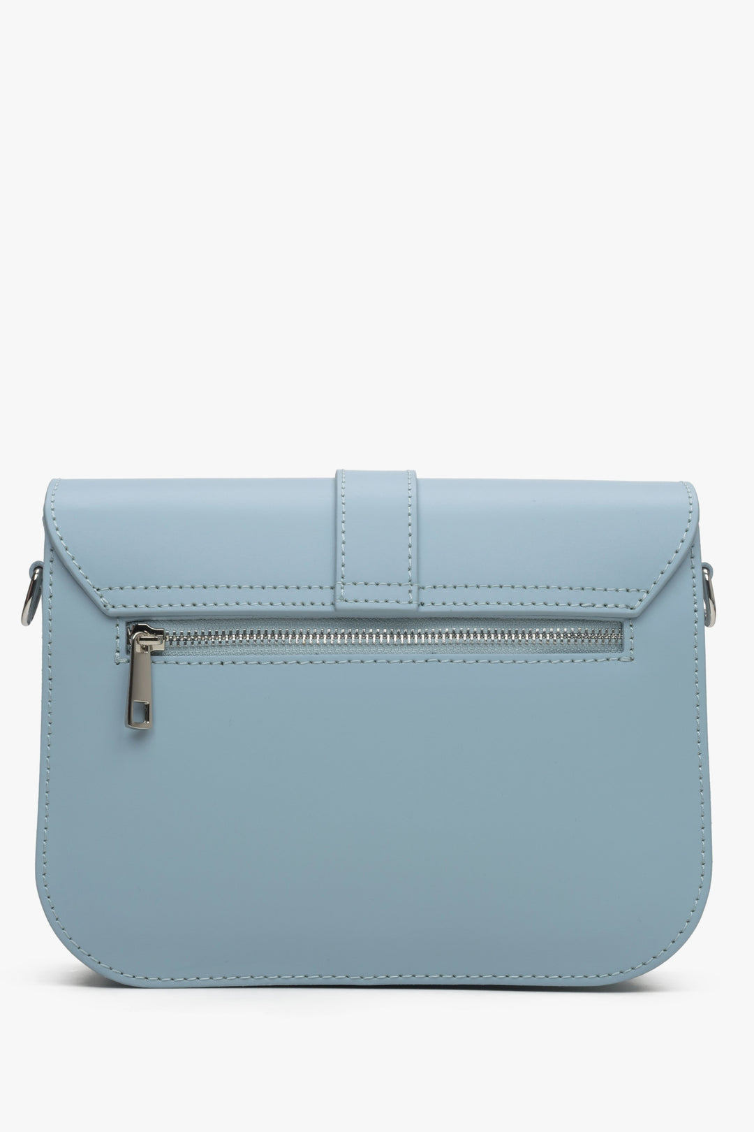 Women's blue handbag made of genuine leather by Estro - reverse side.
