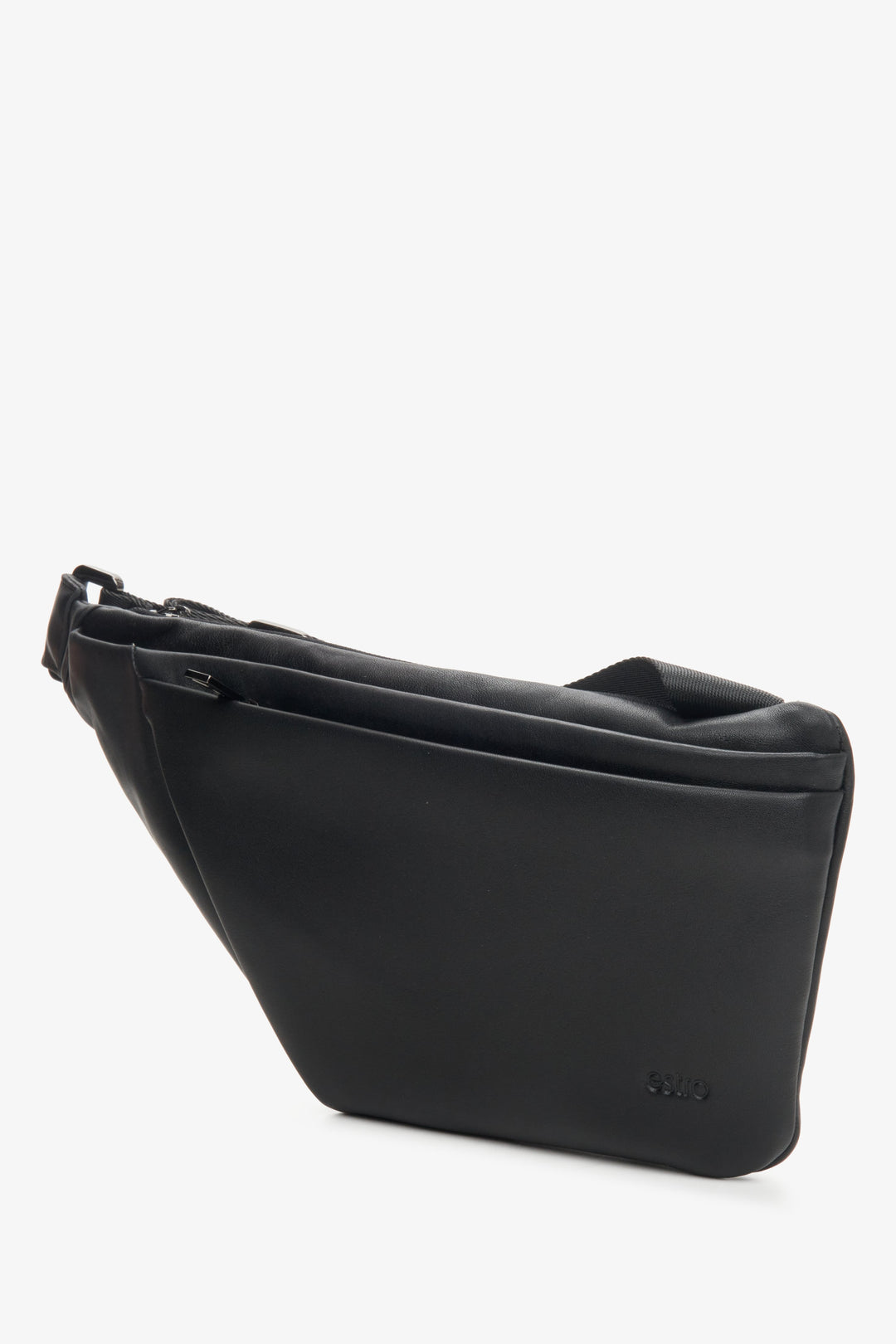 Men's Large Waist Bag made of Genuine Black Leather Estro ER00114157.