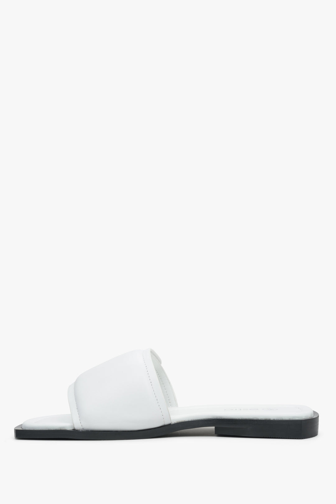White leather flat slide sandals Estro - shoe profile.