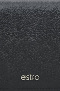 Estro men's large black wallet - close-up on details.