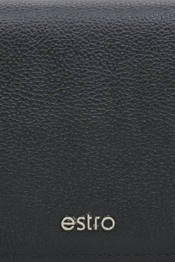 Estro men's large black wallet - close-up on details.