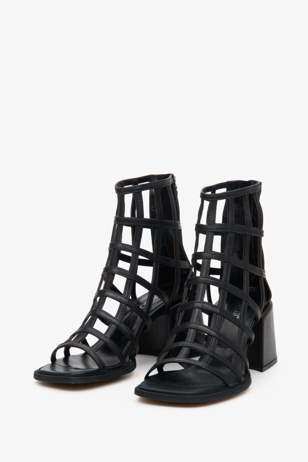 Women's block heel gladiator type sandals in black by Estro.