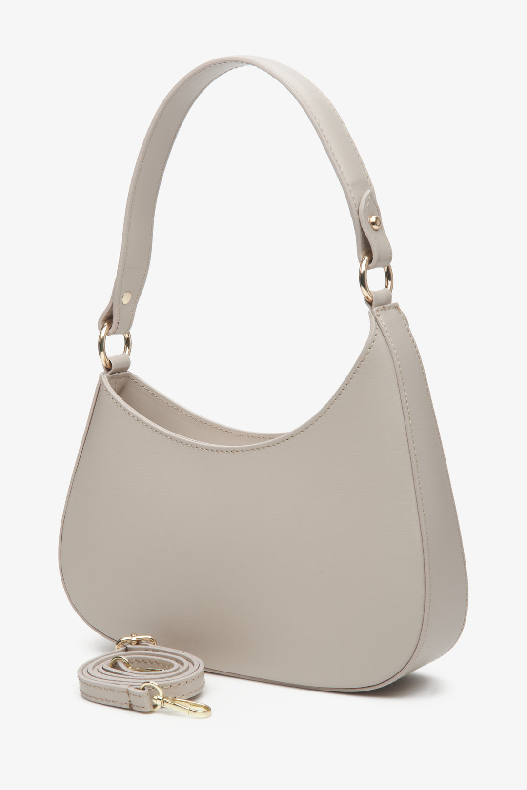 Women's beige and grey Estro shoulder bag with detachable strap.