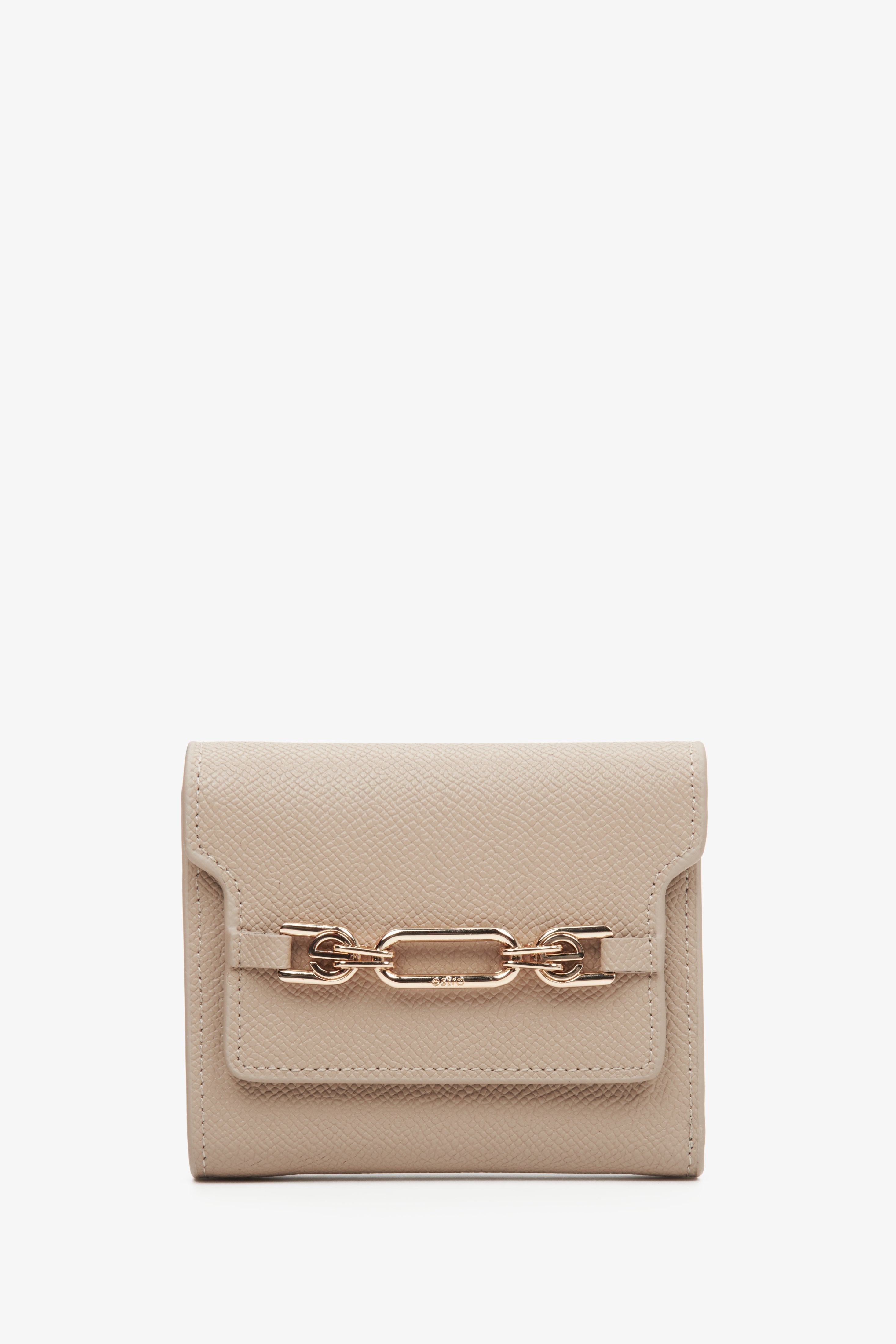 Women's Tri-Fold Beige Leather Wallet Estro ER00113664.