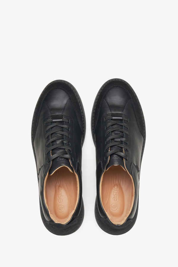 Estro men's black sneakers made of leather and velour - top view of the model.