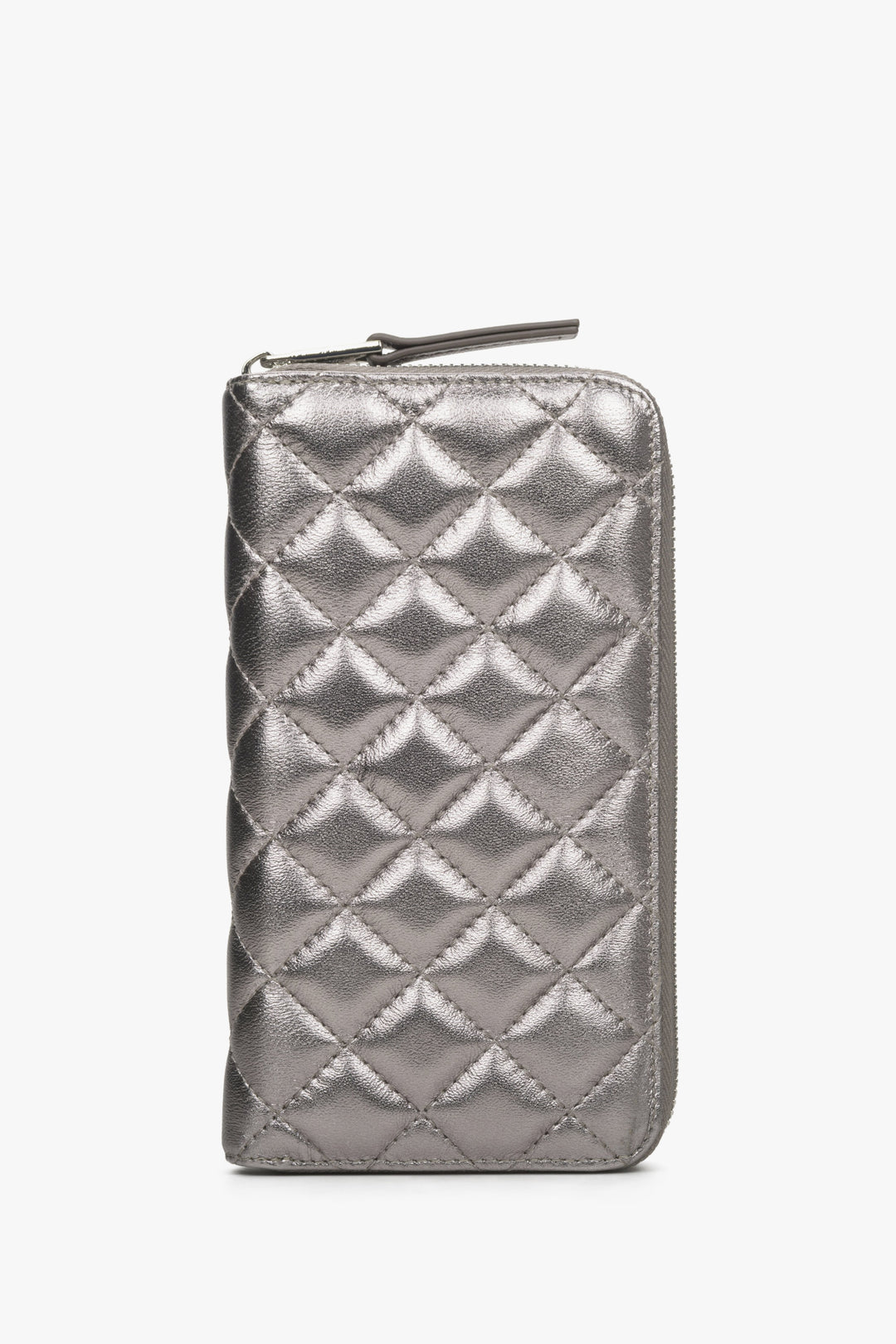 Spacious silver leather women's wallet.