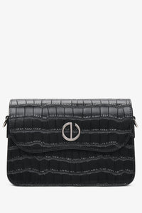 Women's Small Black Leather Bag with Embossing Estro ER00115767.