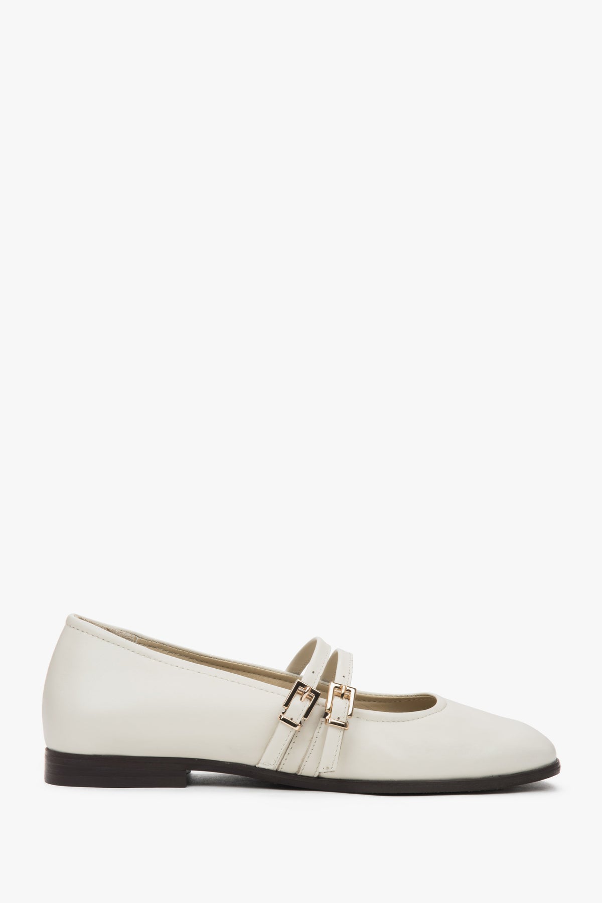 Women's White-Beige Ballet Flats with a Buckle made of Premium Italian Genuine Leather Estro ER00117297.