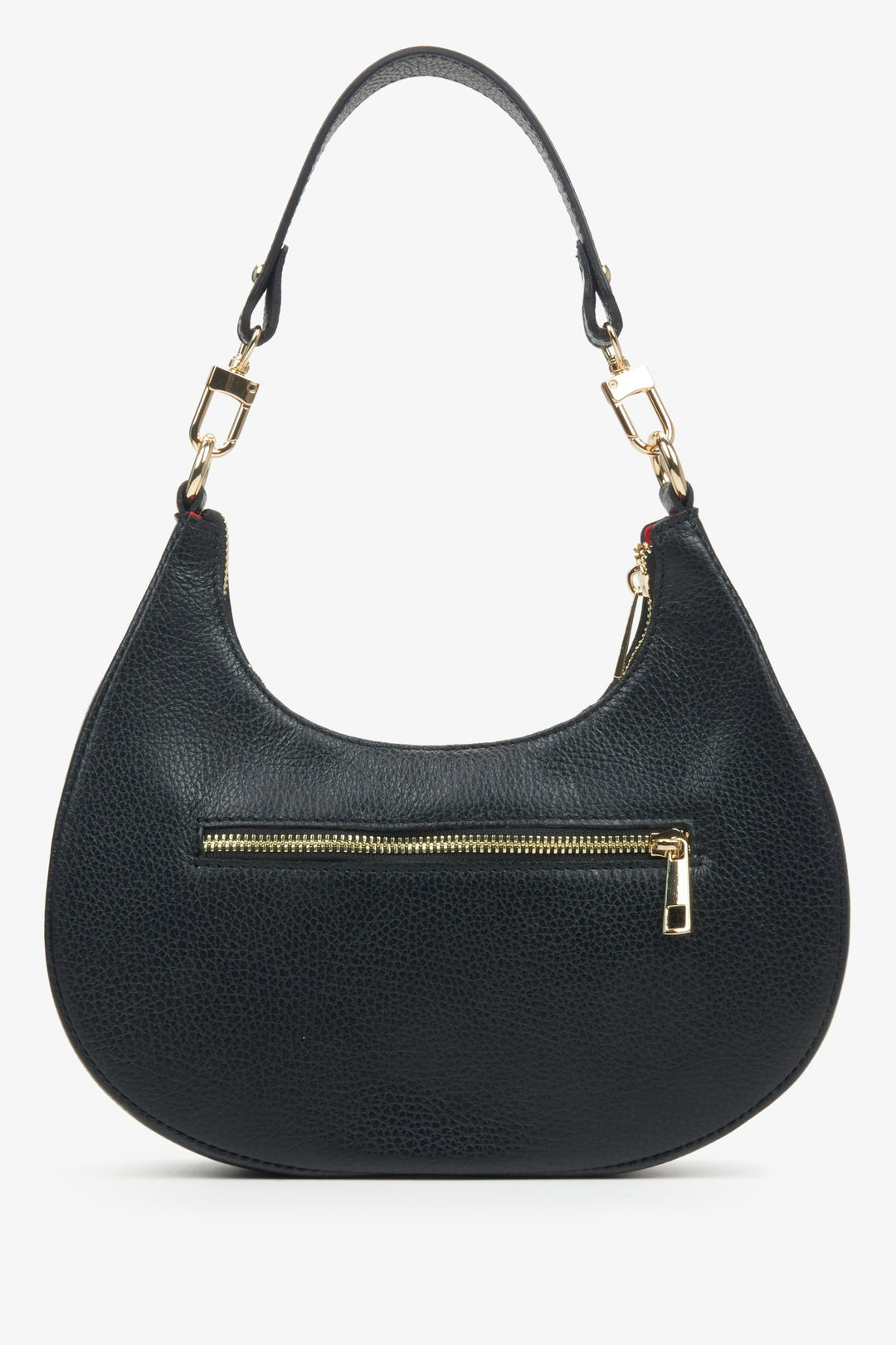 Women's black leather bag by Estro - back view.