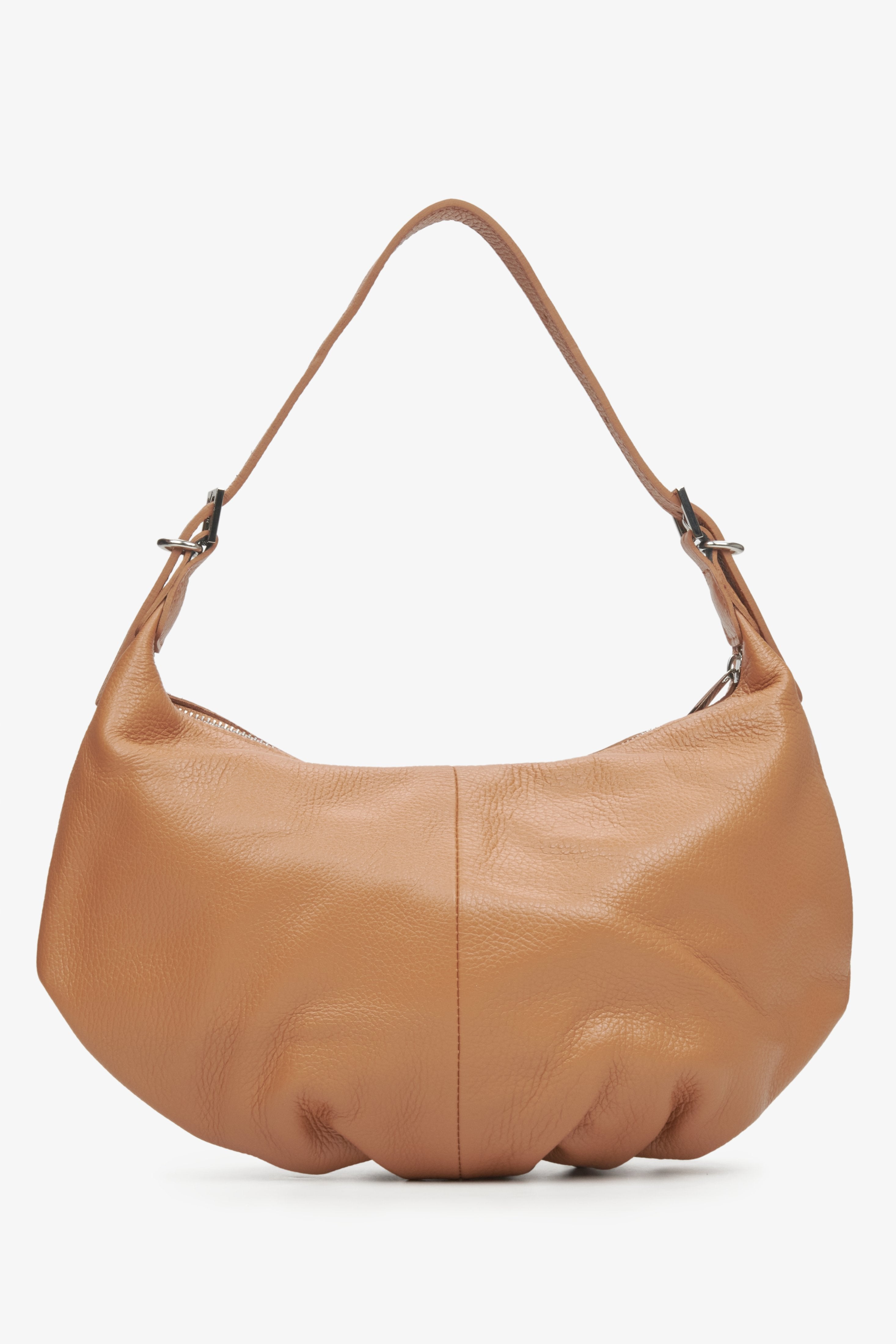 Brown leather baguette bag by Estro.