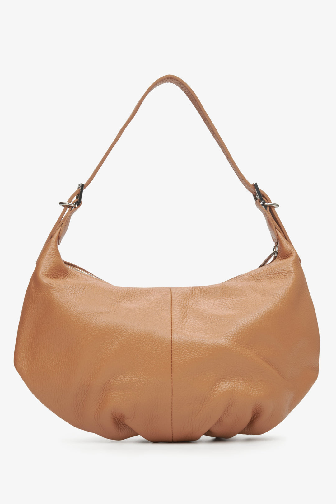 Brown leather baguette bag by Estro.