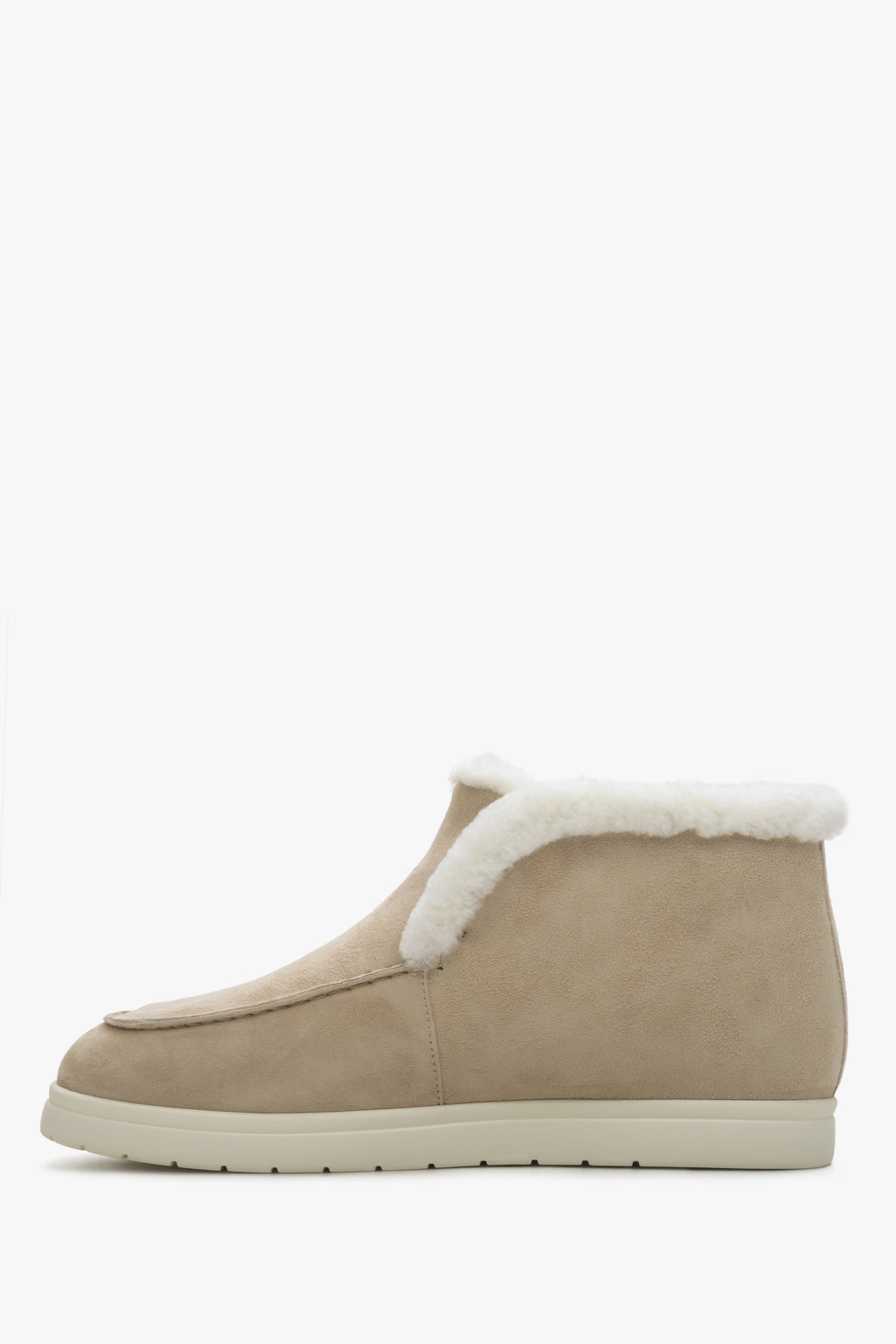 Women's low-top boots made of velour and fur in light beige colour Estro - shoe profile.