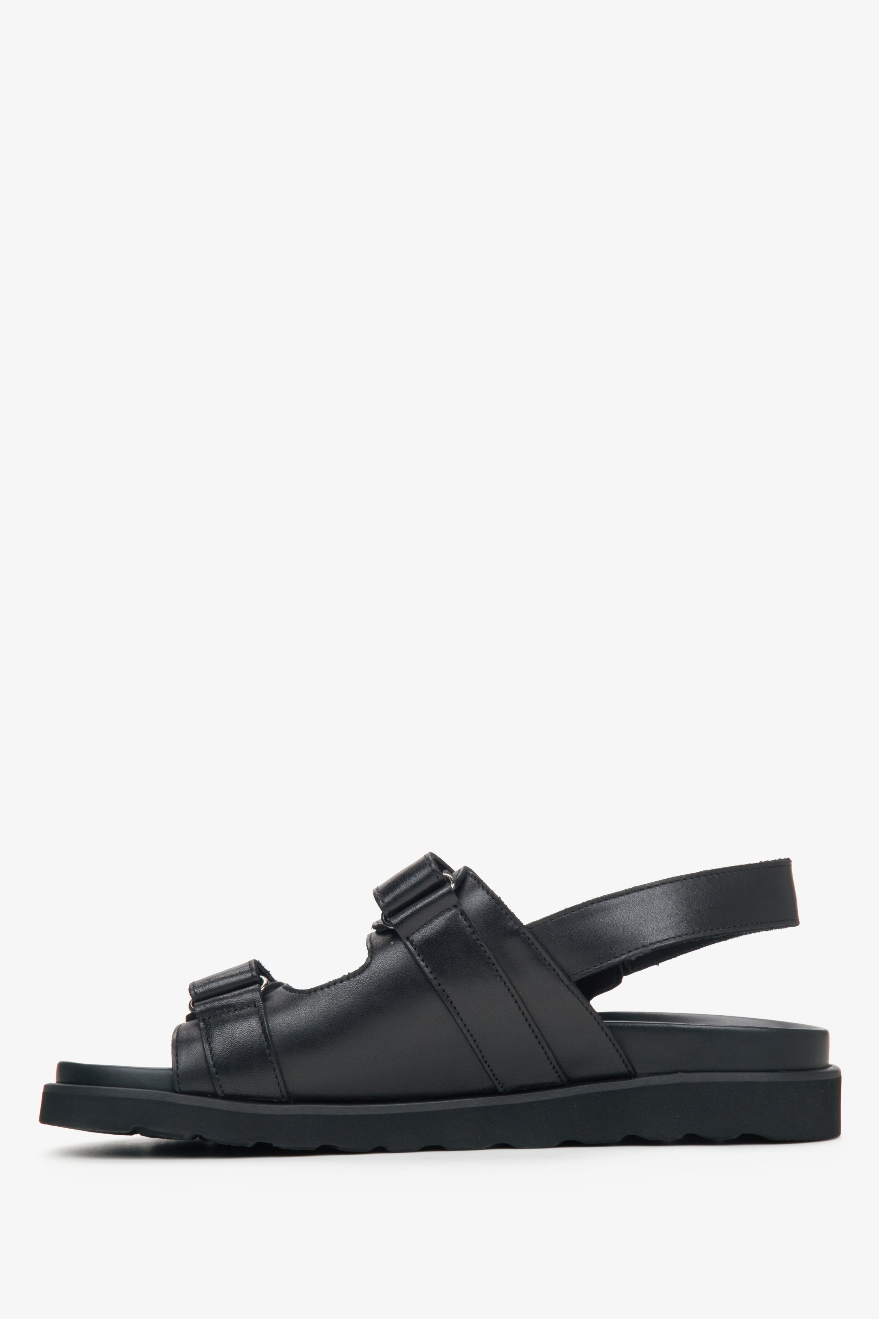 Estro men's black leather sandals - profile.