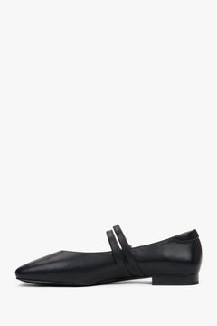 Stylish black Estro women's ballet flats, crafted from high-quality genuine leather, offering comfort thanks to the low heel.