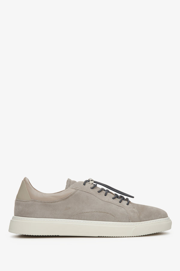 Men's grey suede sneakers by Estro - top view presentation of the footwear.