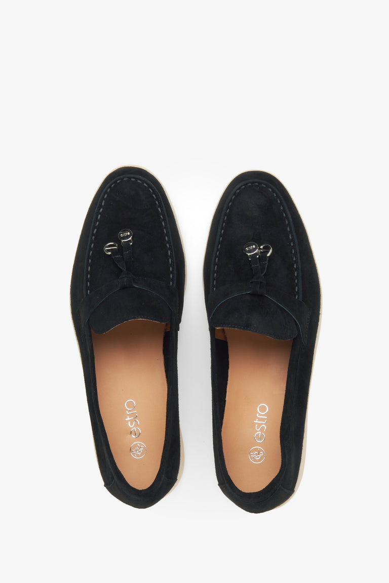 Estro black vdelour loafers.