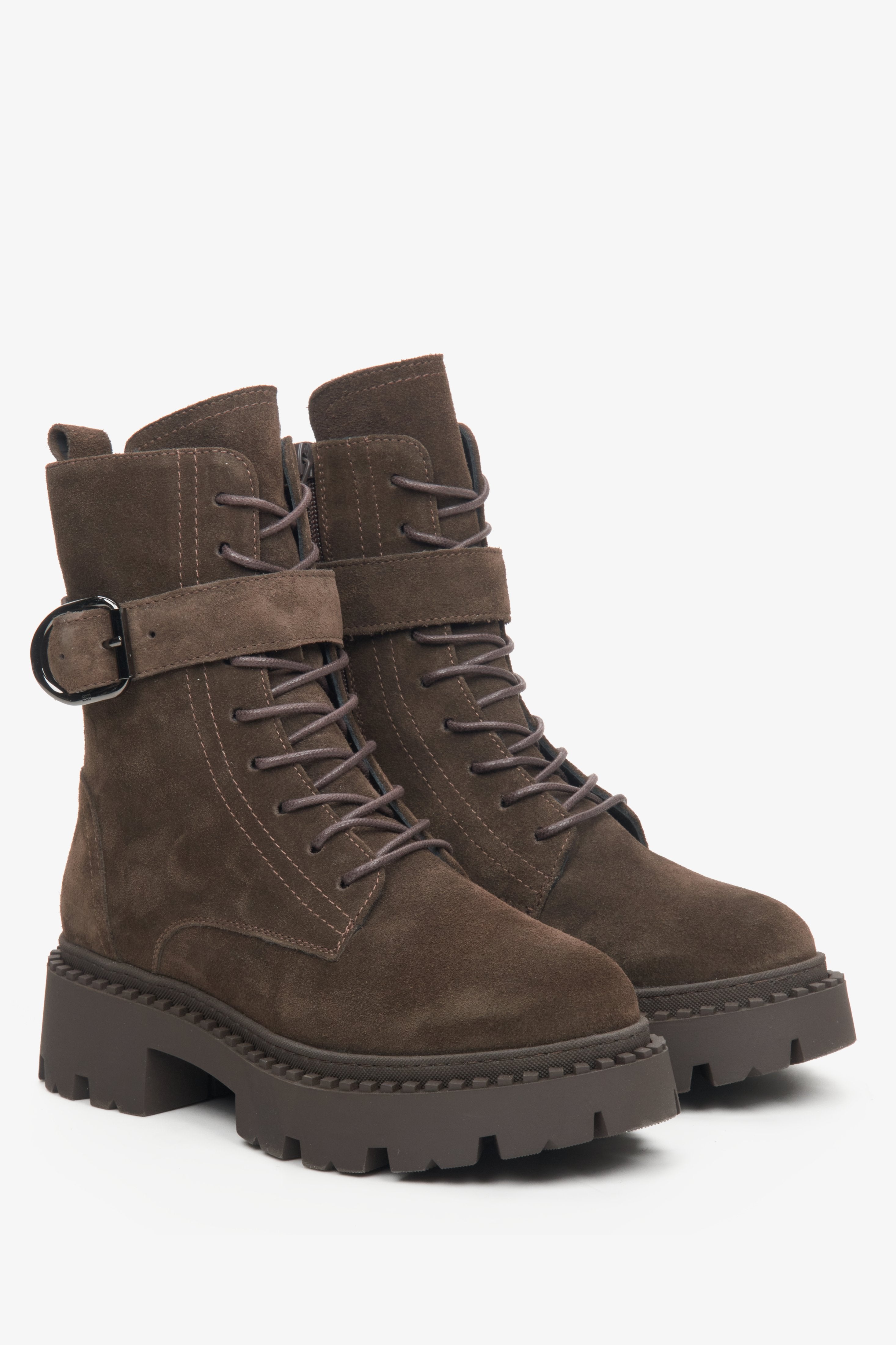 Women's Dark Brown Winter Boots made of Genuine Velour with a Strap Estro ER00113910