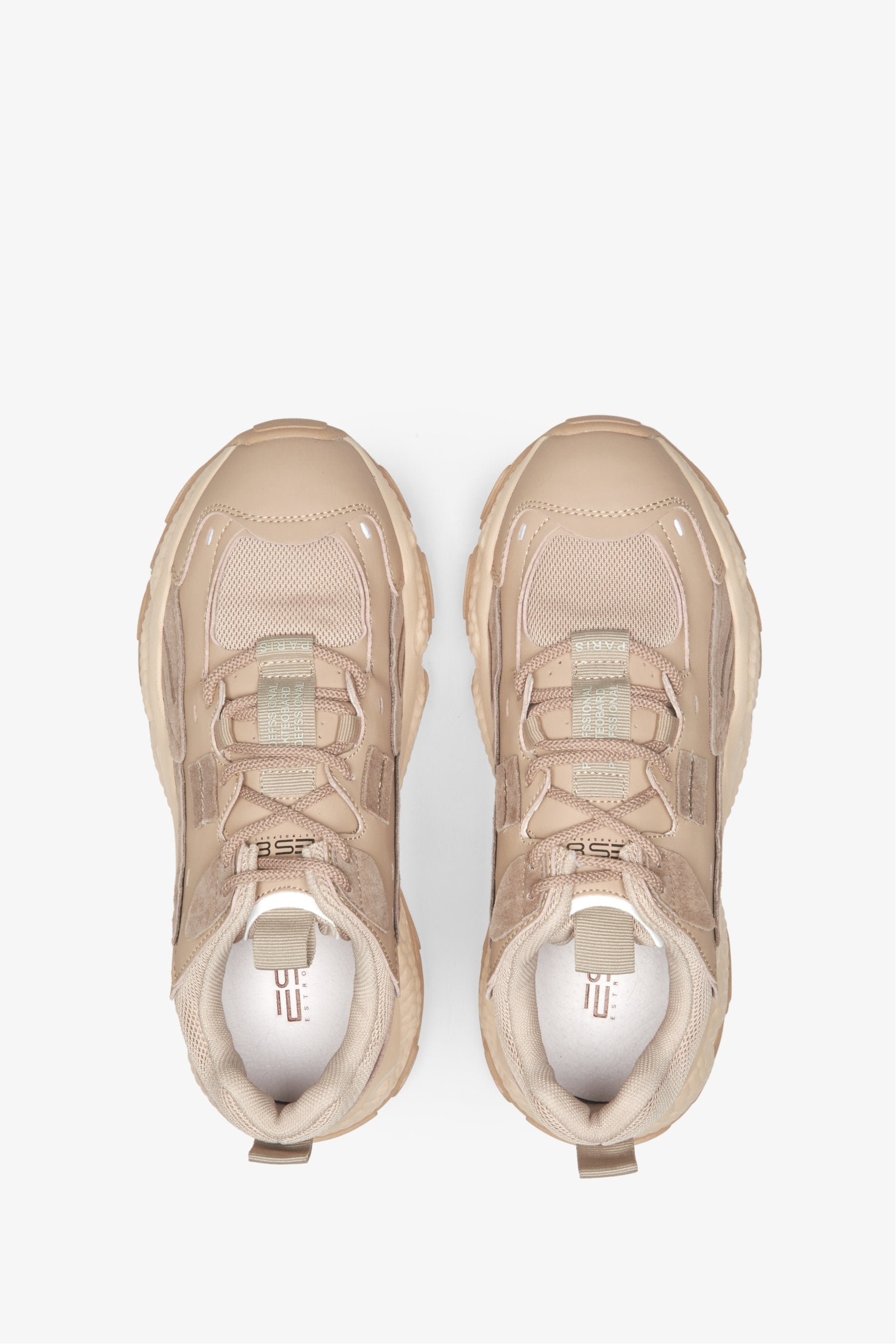 ES 8 women's light brown sneakers made of combined fabric - presentation of the mode from above.