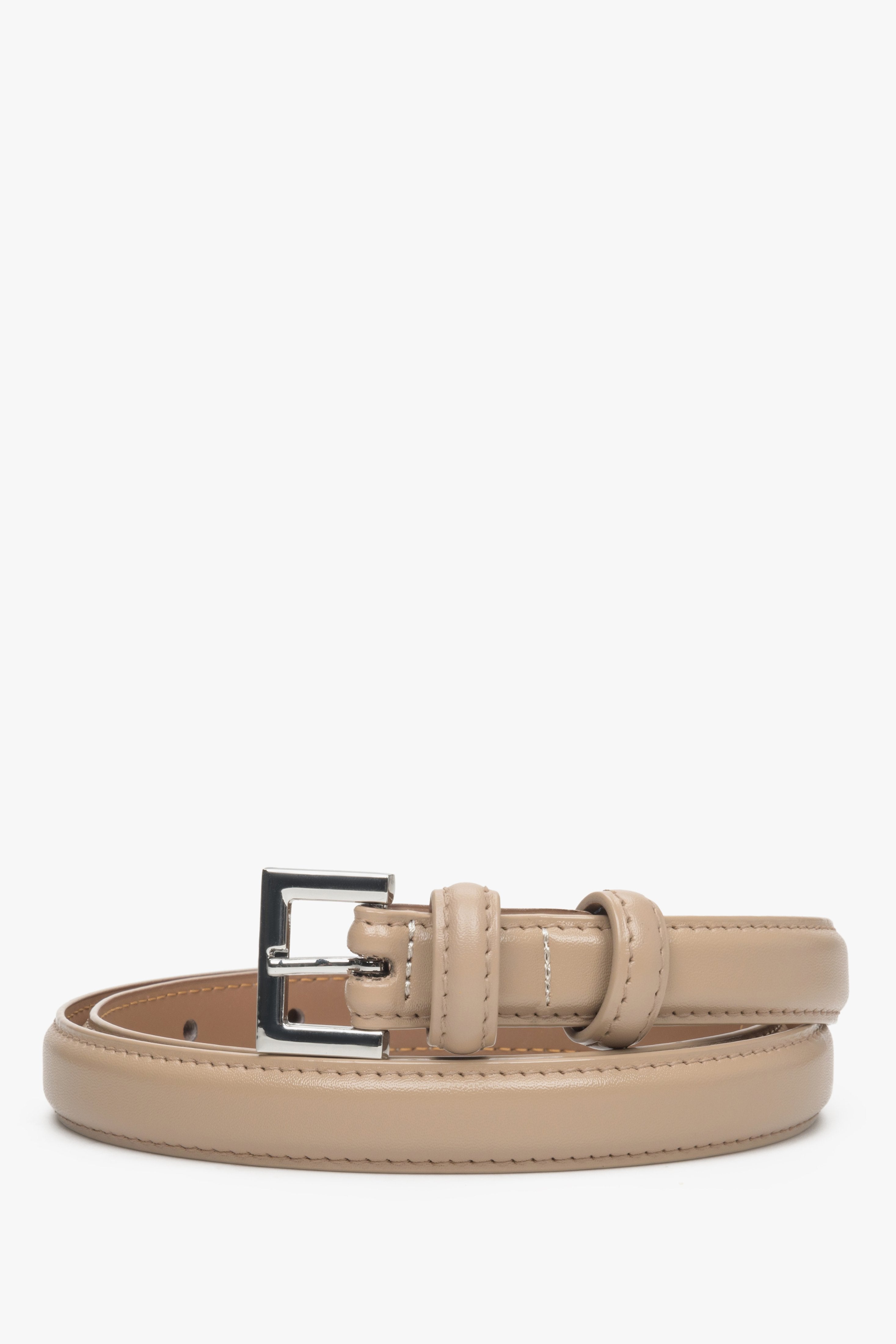 Women's Beige Leather Belt with Silver Buckle Estro ER00113280.