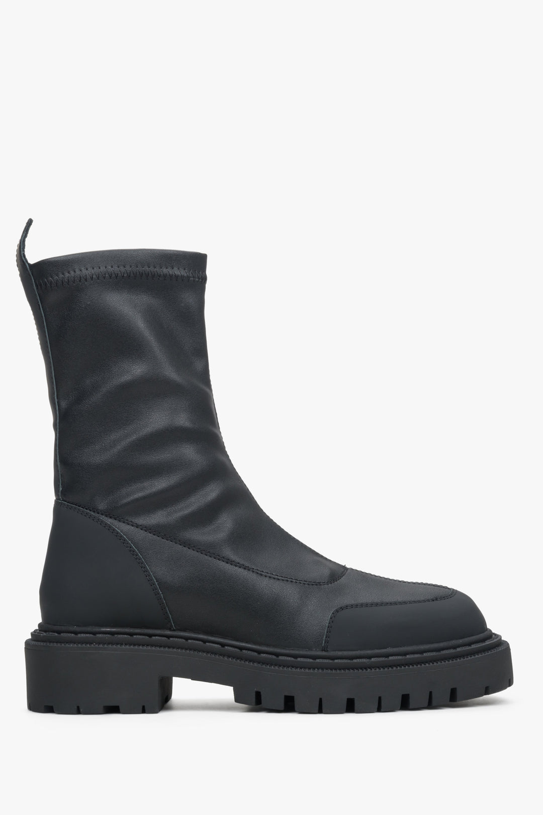 Black Natural Leather Women's Slip-on Ankle Boots Estro ER00113458.