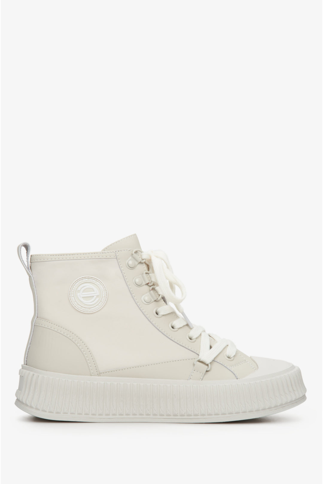 Women's Light Beige High-Top Sneakers made of Genuine Leather Estro ER00112709.