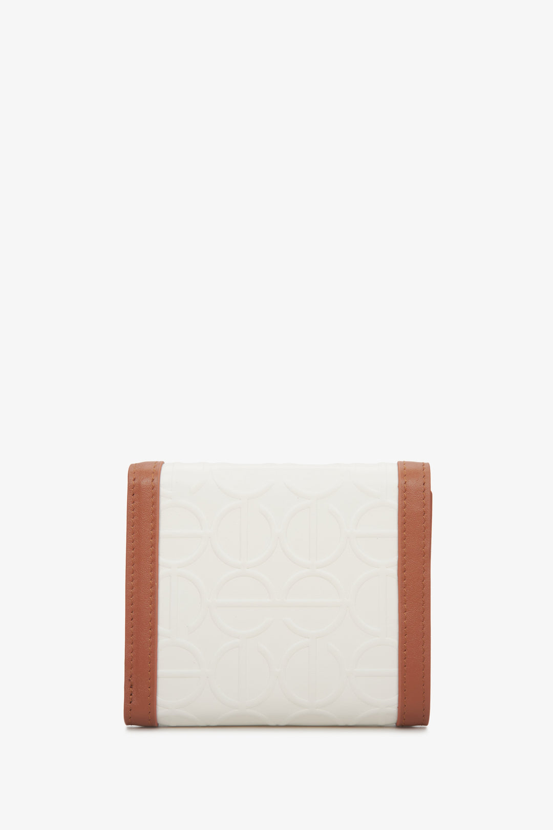 Handy beige-brown Estro women's wallet - back side of the model.