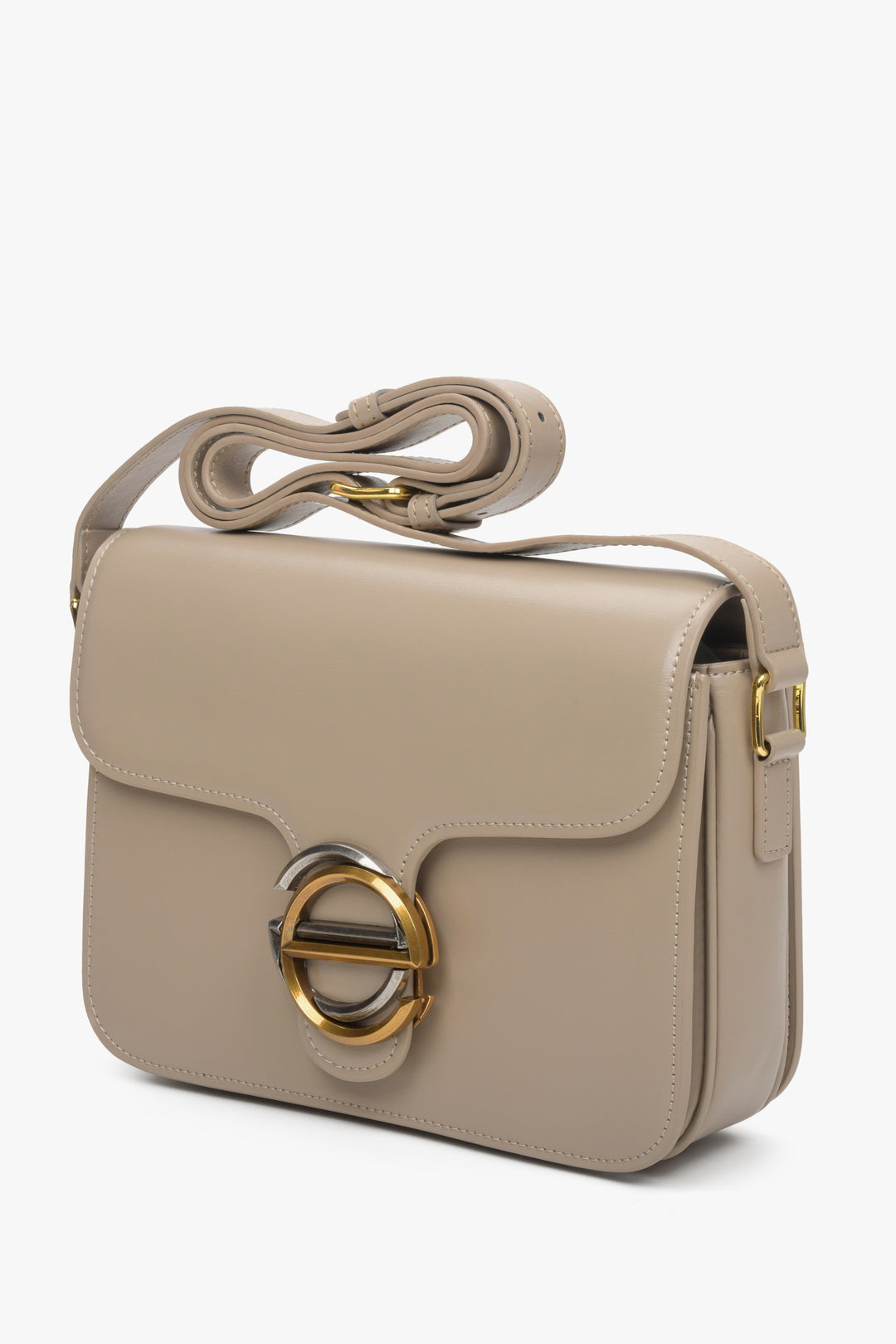 Women's small grey and beige leather bag by Estro.
